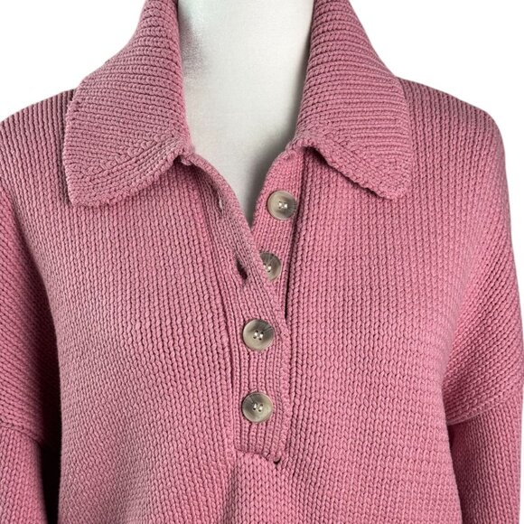 Show Me Your Mumu Crawford Collared Cropped Sweater Pink Knit Size S Cotton - Picture 5 of 10